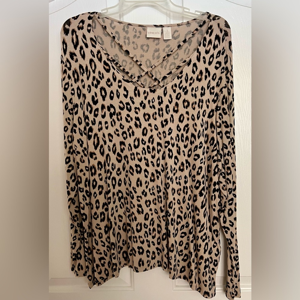 CHICO’S LEOPARD SIZE 3 TOP.   REDUCED!!!